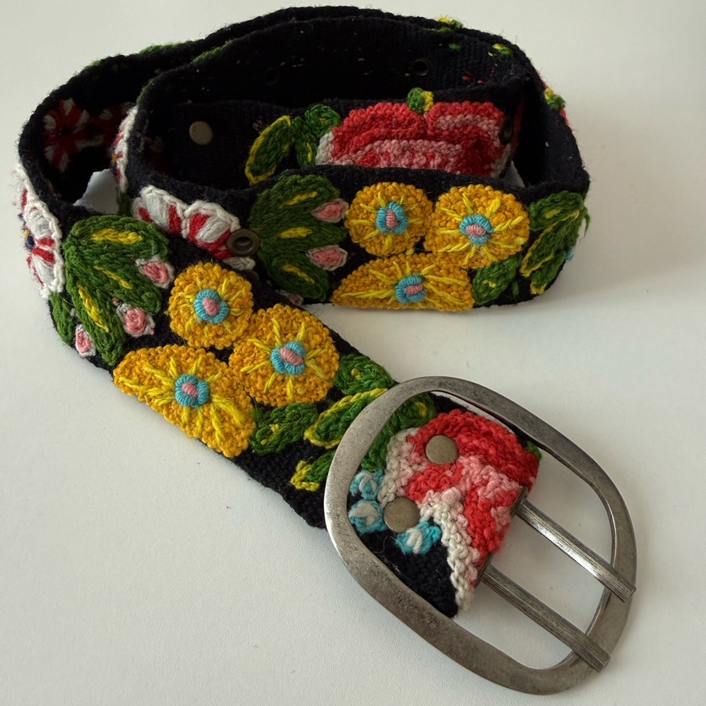 Jenny Krauss Floral Wool Belt Hand Embroidery Wildflowers Boho Artisan Festival - Picture 8 of 16